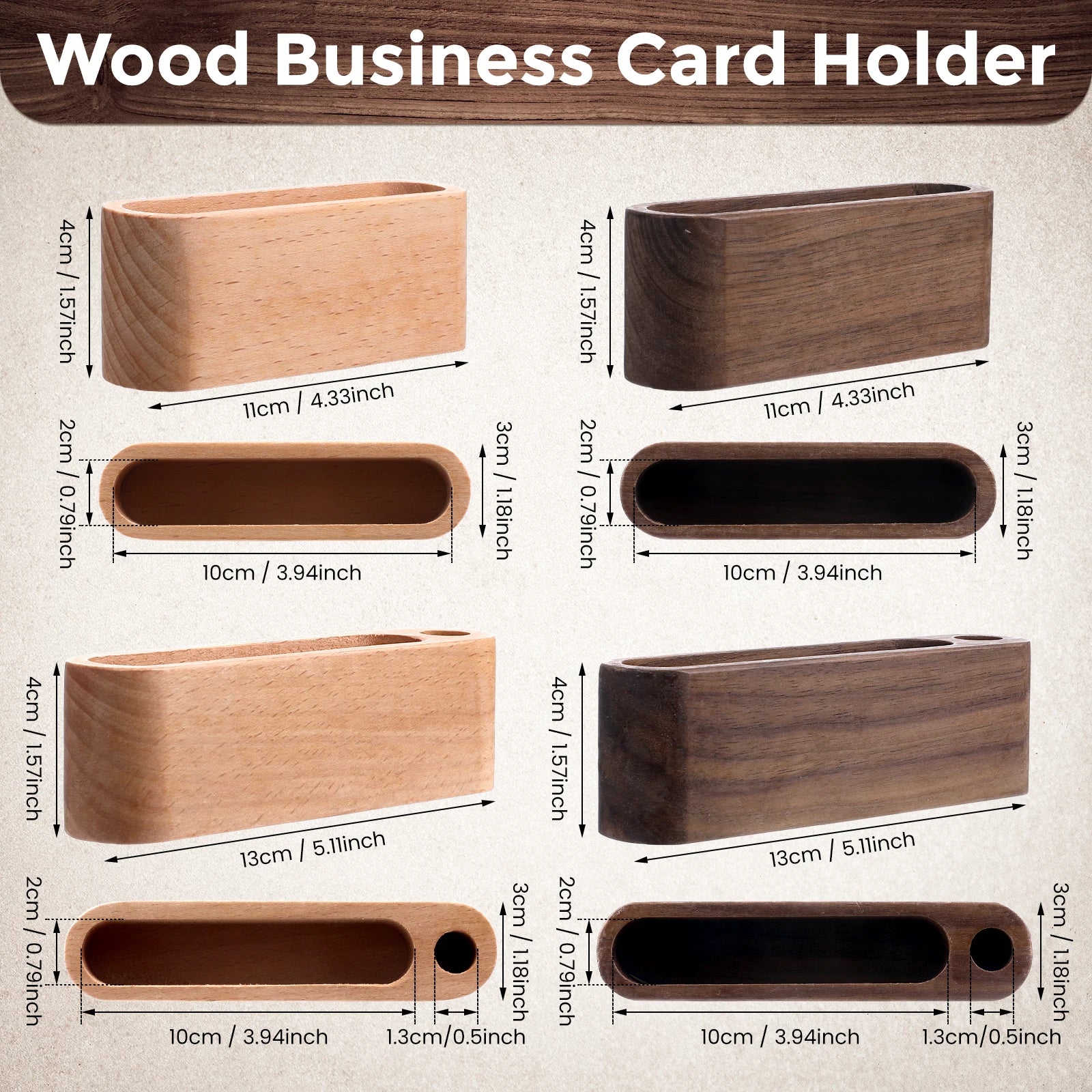 Wooden Business Card Holder with Pen Slot