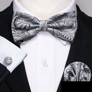 Barry.Wang Silk Bow Tie Hanky Cuffs Set