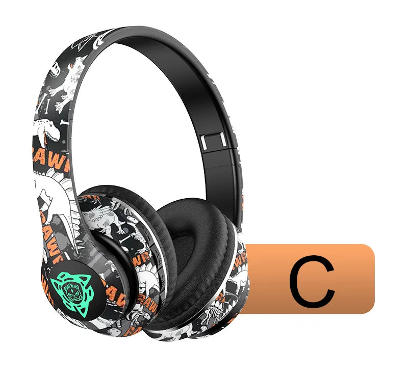 LED Graffiti Foldable Wireless Bluetooth Headphones Noise Canceling with Super Bass