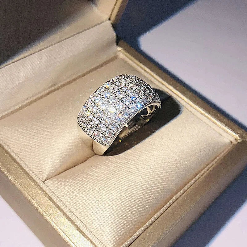 Huitan Paved Cubic Zirconia Sparkling Wide Ring