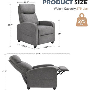 Fabric Reclining Home Theater Lounge Chair with Padded Backrest