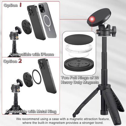Magnetic Smartphone Tripod Mini Extendable Selfie Stick 360° Ball Head for iPhone