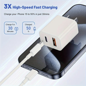 2-Pack IPhone 15 Fast Charging Block With 10FT USB C To C Cable