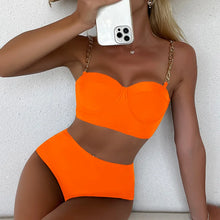 Hard Wrap Top Underwire Chain Shoulder Straps High Waist Swimwear