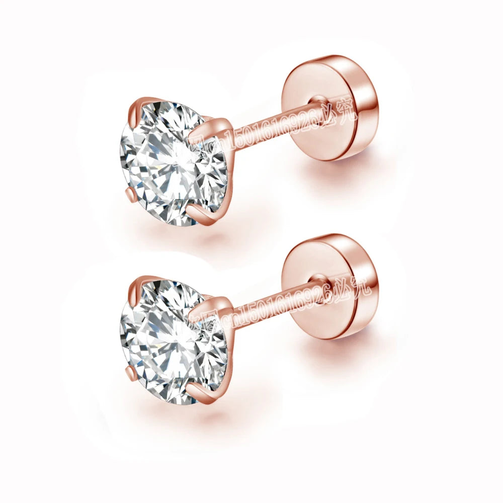 Stainless Steel Round Crystal Zircon Ear Studs