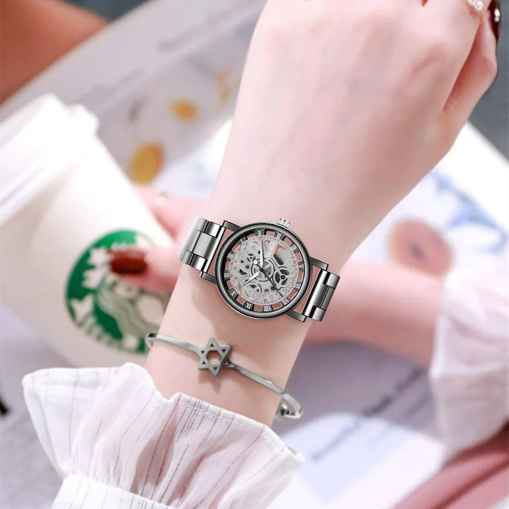 Hollow Skeleton Faux Mechanical Mesh Quartz Wrist Watch