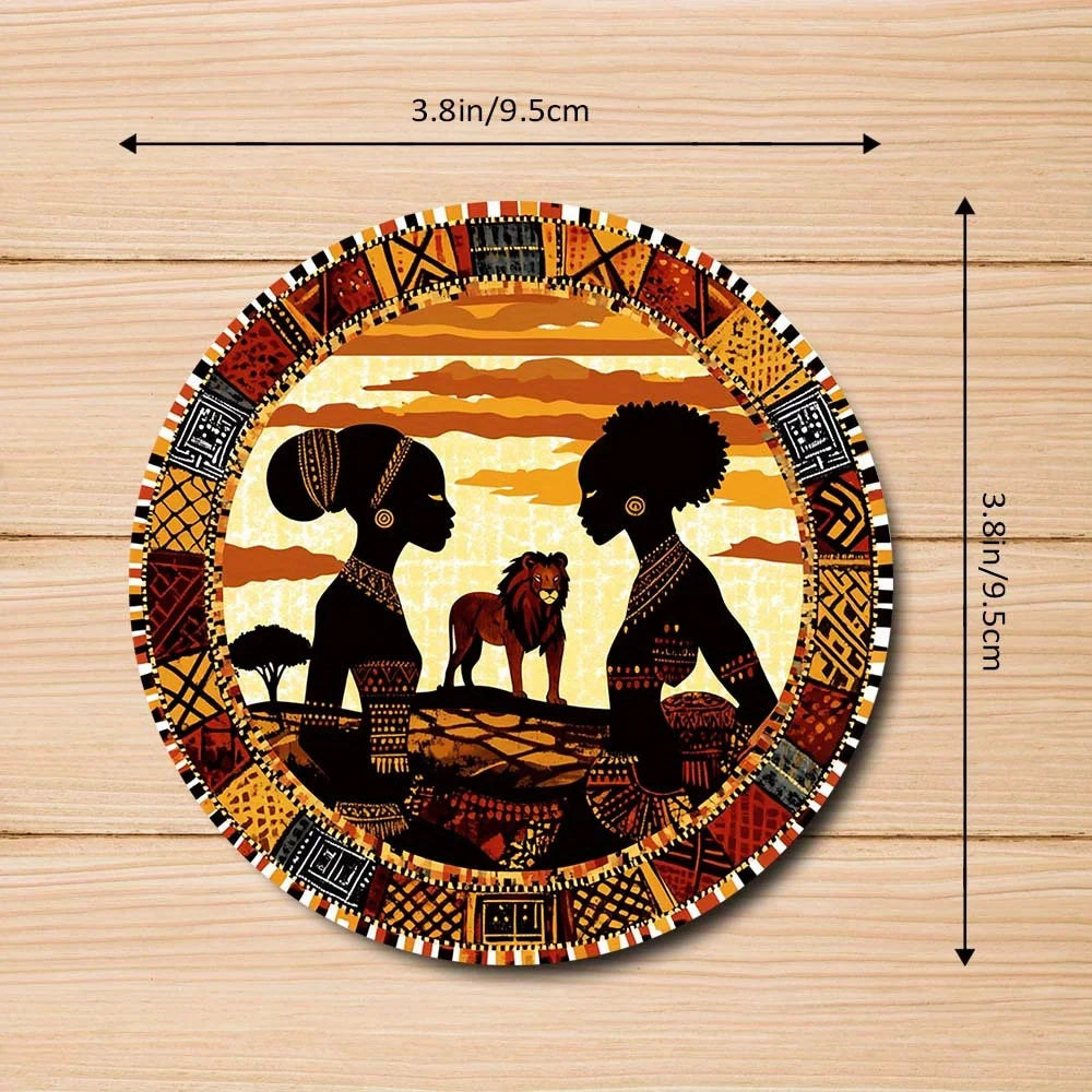 6 Pack African Tribal Style Wooden Coaster with Cork Mat