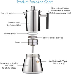 Easyworkz Diego Stovetop Espresso Maker Stainless Steel Italian Coffee Machine