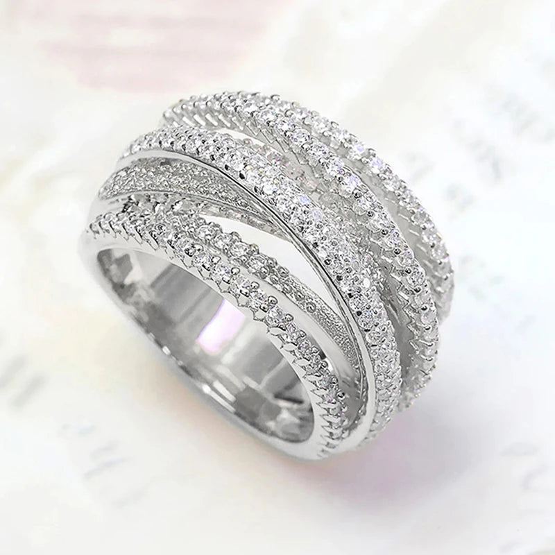 Huitan Trendy Cross Cubic Zirconia Ring for Women
