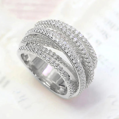 Huitan Trendy Cross Cubic Zirconia Ring for Women