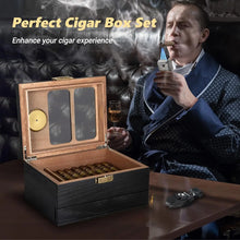 Glass Top Cedar Wood 20-35 Cigars with Hygrometer Cigar Lighter and V-Cutter