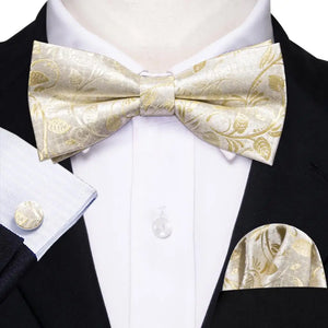 Barry.Wang Silk Bow Tie Hanky Cuffs Set