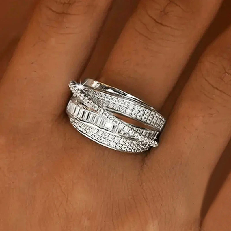 Huitan Gorgeous Cross Design Cubic Zirconia Ring
