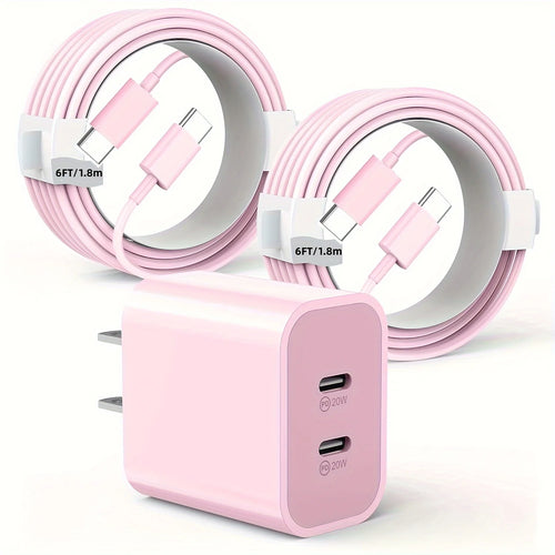 2-Pack 15 40W Dual Port Block With 2Pack 6FT USB C To C Fast Charger Cable