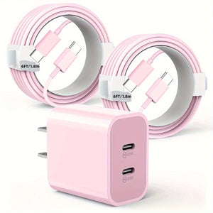 2-Pack 15 40W Dual Port Block With 2Pack 6FT USB C To C Fast Charger Cable
