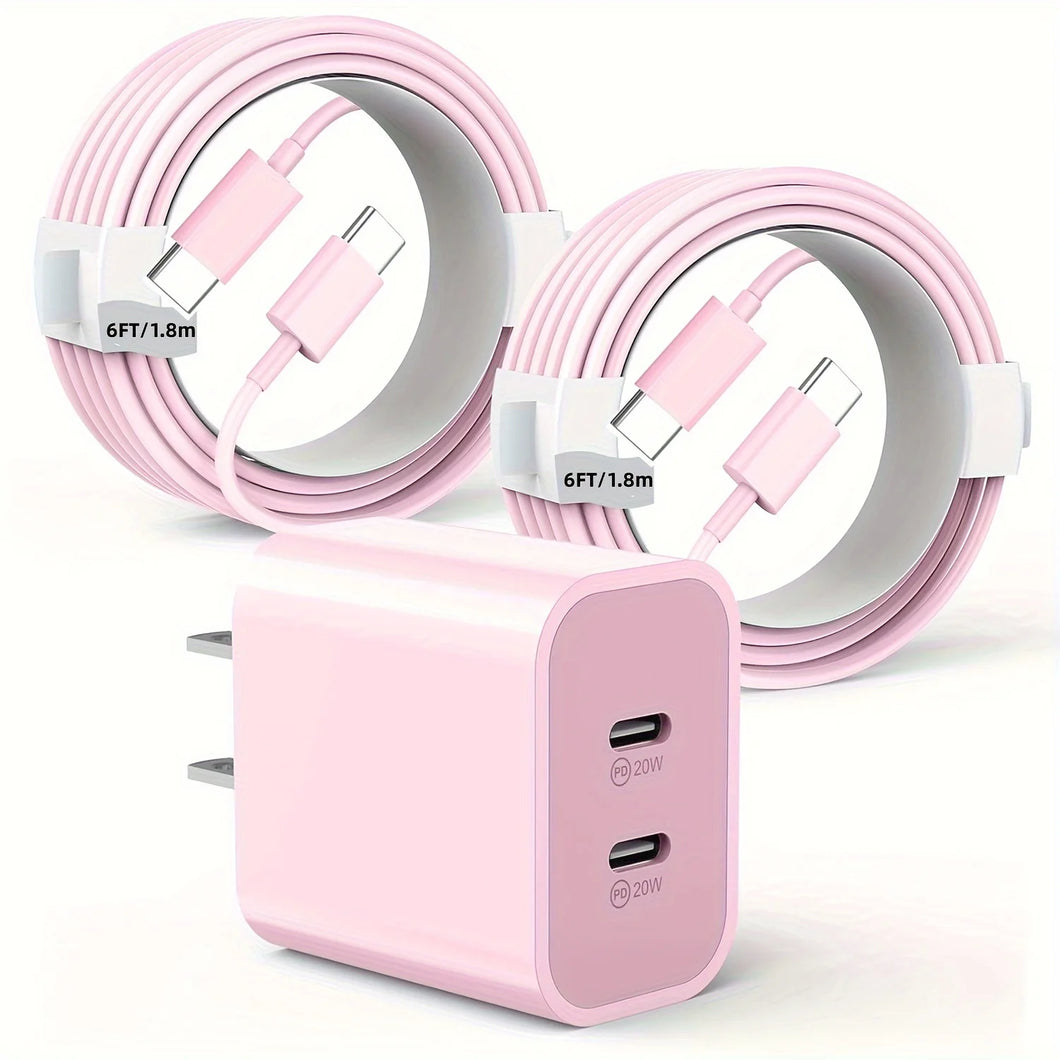2-Pack 15 40W Dual Port Block With 2Pack 6FT USB C To C Fast Charger Cable