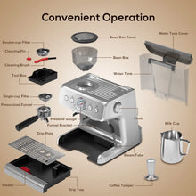 15 Bar Semi-Automatic Espresso/Coffee Machine with Conical Burr Grinder and Steam Wand