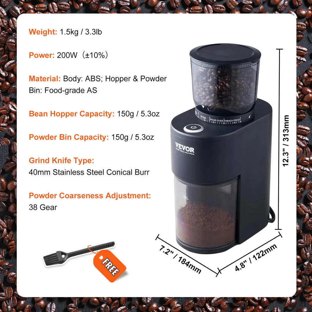 VEVOR 40MM Conical Burr Grind Setting Coffe Bean Electric Espresso Coffee Machine