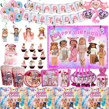 Pink Robloxed Theme Birthday Party Decorations Tableware Balloons Cups Plates Banner Backdrop Set