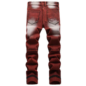 Casual Coated Straight Pleated Jeans