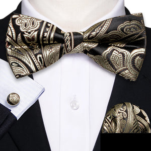 Barry.Wang Silk Bow Tie Hanky Cuffs Set