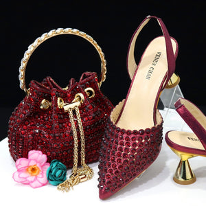 High Heel Designer Pointed Toe Shoes and Bag Set