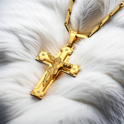 Big Stainless Steel Christian Crucifix Pendant Necklace