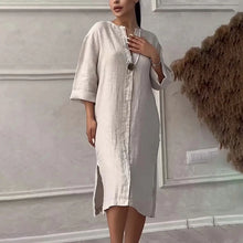 Long Sleeve Linen Solid Color Dress