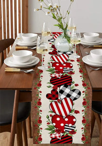 Valentines Day Red Rose Love Heart Wooden Dining Table Runner