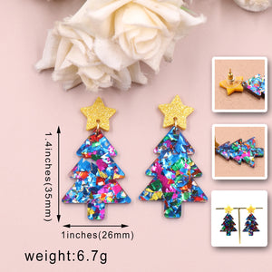 Hanging Drop Christmas Tree Acrylic Earrings earr