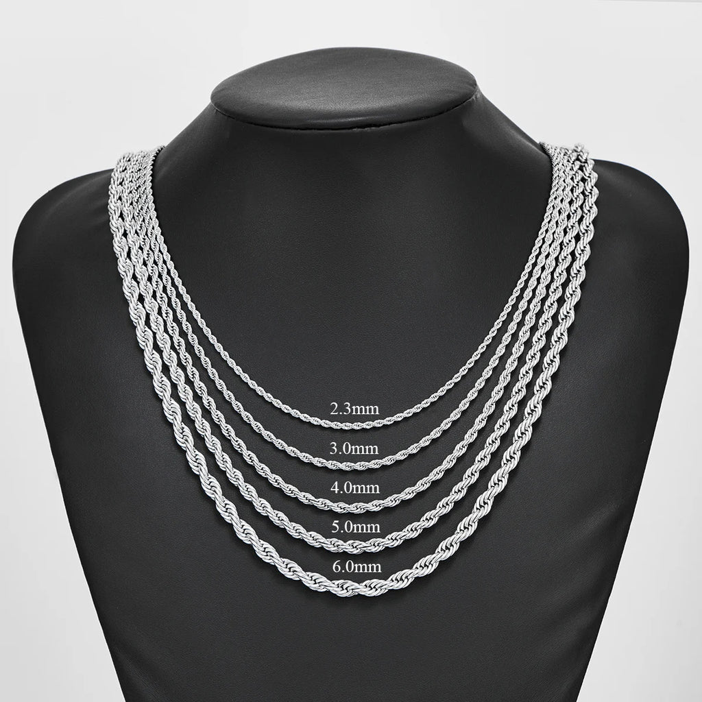 Stainless Steel Silver Twisted Rope Chain