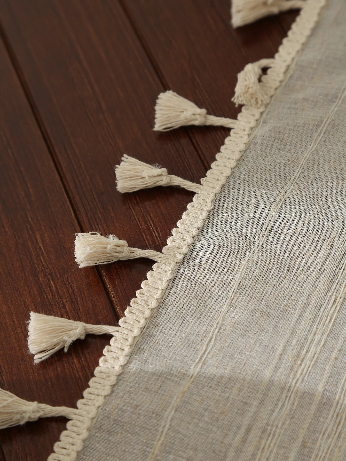 Linen Square Solid Color Tasseled Tablecloth