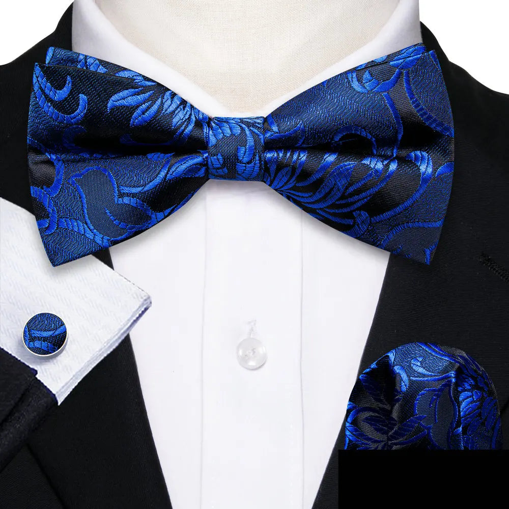 Barry.Wang Silk Bow Tie Hanky Cuffs Set