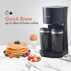 EHC116 Dual Drip Double Coffee Maker with Two 14 Oz Stainless Steel Interior Thermal Travel Mug