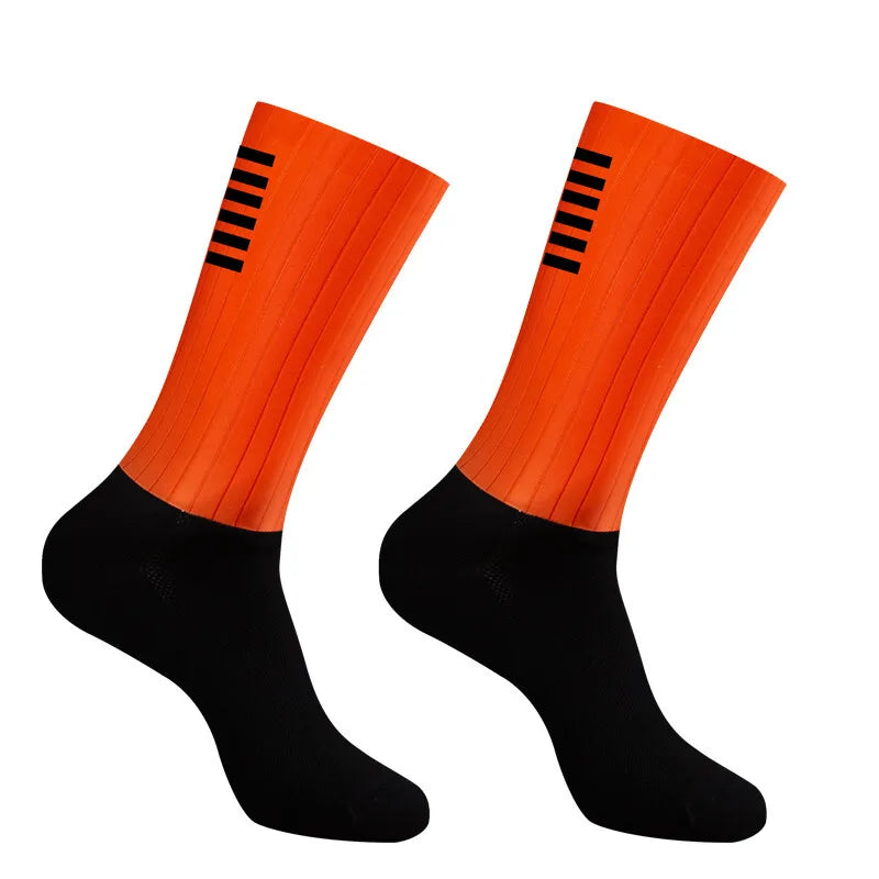 Cycling Anti -Slip White Line Aero Socks