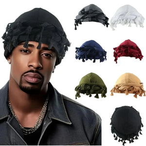 Burr Trim Twisted Tail Fringe Cotton Bandana Hat