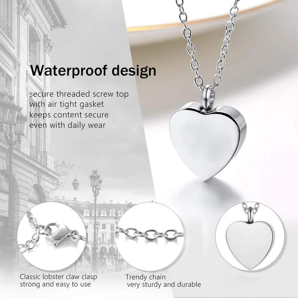 Heart-shaped Silver Cremation Pendant Necklace