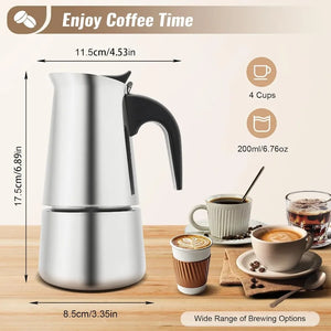 Stovetop 4 Cup Stainless Steel Moka Pot Espresso Coffee Maker