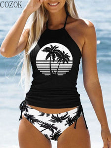 Coconut Print Side Drawstring Two-piece Swimsuit