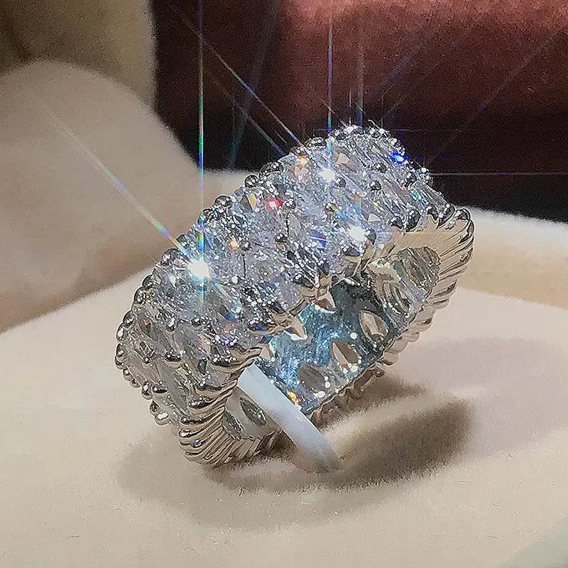 Elegant 925 Sterling Silver Big Water Drop Zircon Stone Ring