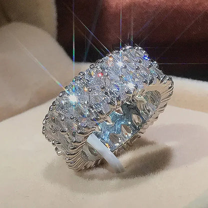 Elegant 925 Sterling Silver Big Water Drop Zircon Stone Ring