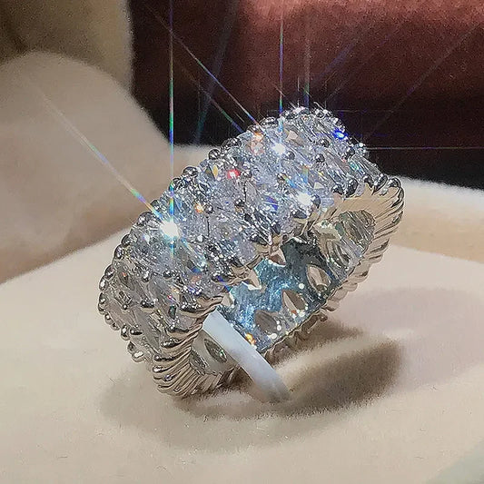 Elegant 925 Sterling Silver Big Water Drop Zircon Stone Ring