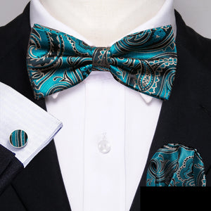 Barry.Wang Silk Bow Tie Hanky Cuffs Set