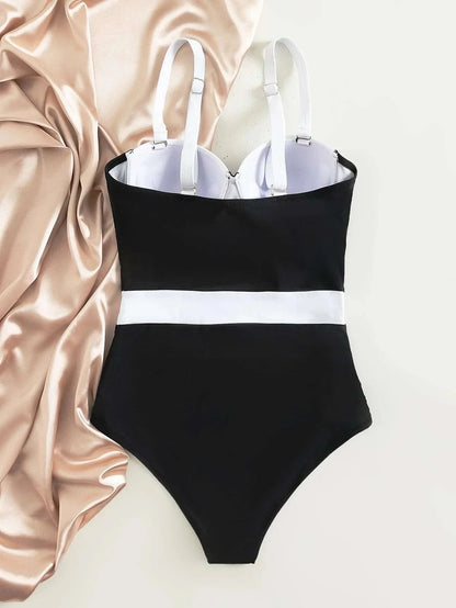 One Piece Color Block Swimming Suit
