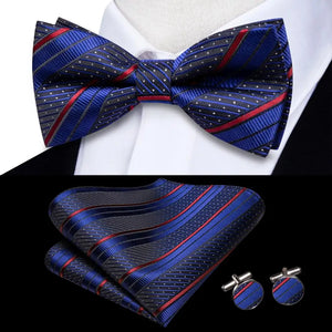 Solid Silk Bow Tie Hanky Cuff Links Set