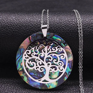 Tree of Life Stainless Steel Abalone Shell Natural Necklace Chain