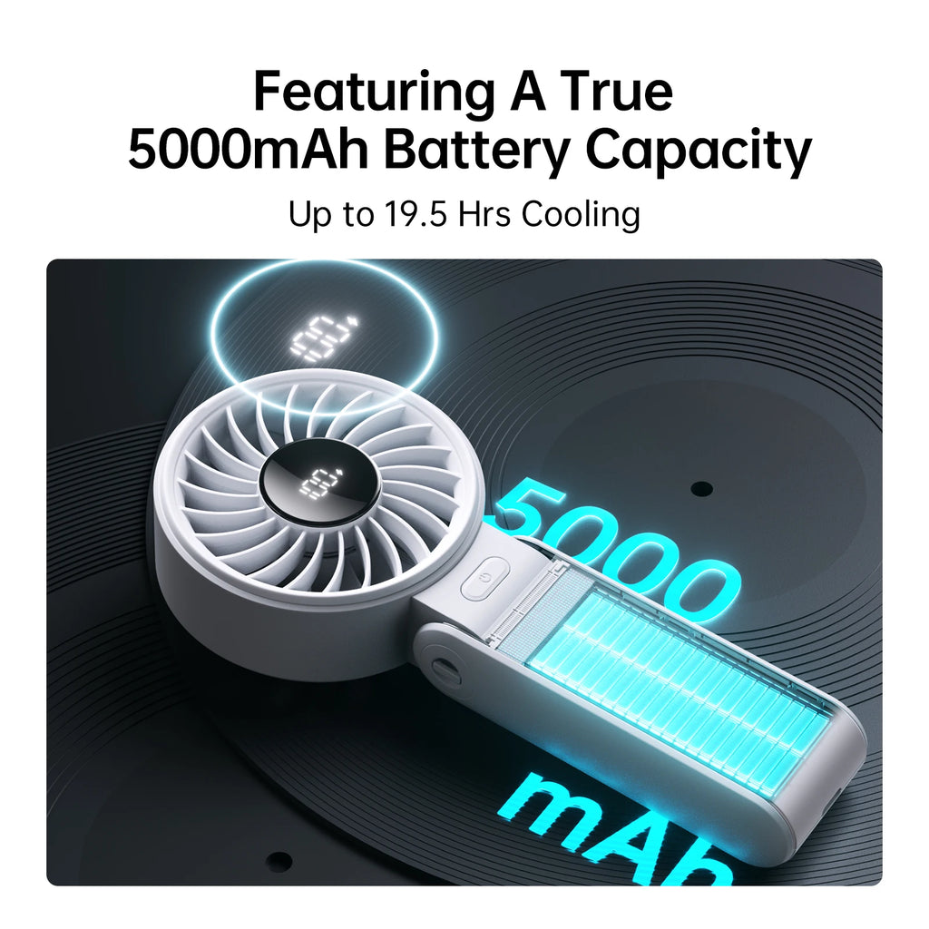JISULIFE Portable Handheld Fan with LED Display 5 Speed