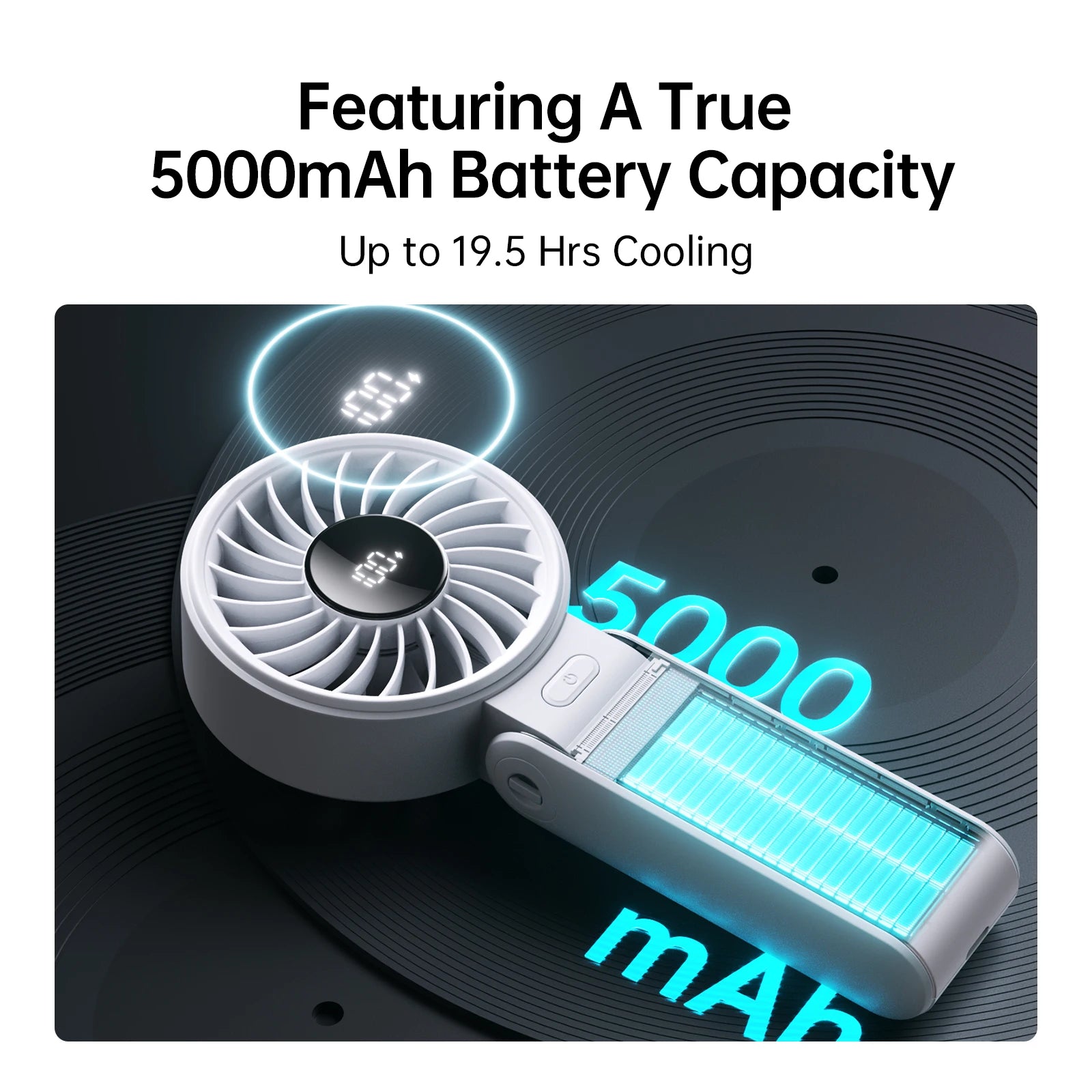 JISULIFE Portable Handheld Fan with LED Display 5 Speed