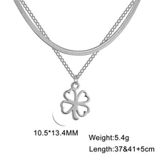 Lucky Clover Pendant Stainless Steel Double Layer Necklace