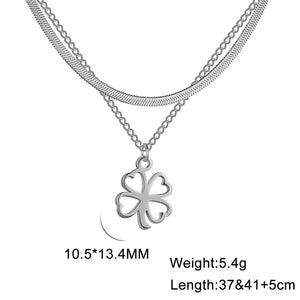 Lucky Clover Pendant Stainless Steel Double Layer Necklace